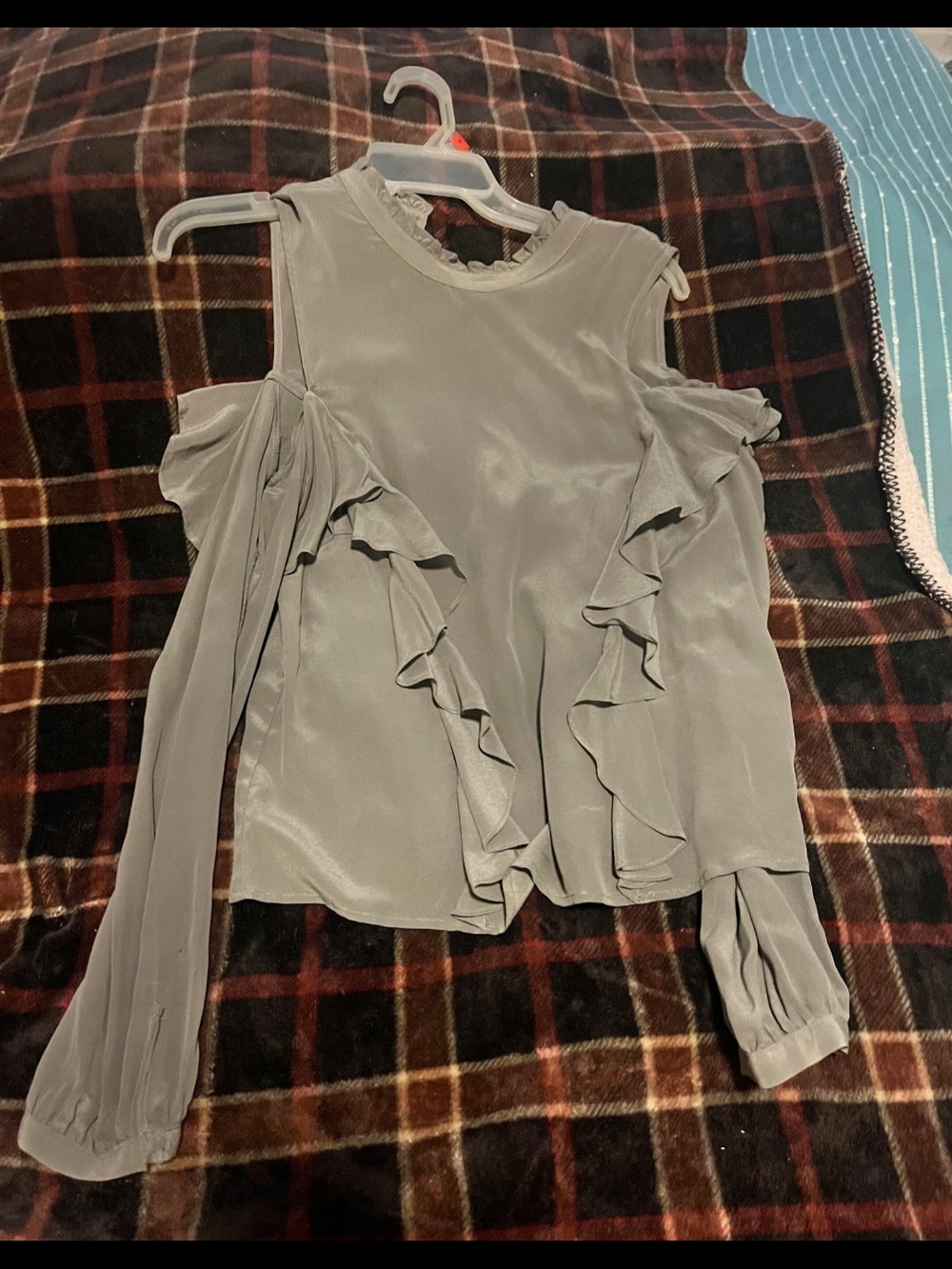 Lucky Brand Cold-Shoulder Ruffle Blouse - Light Gray